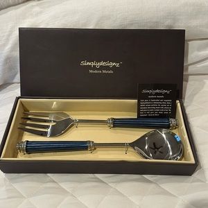NWT Simplydesignz Modern Metals Salad Servers, Spoon & Fork in Arctic Blue.